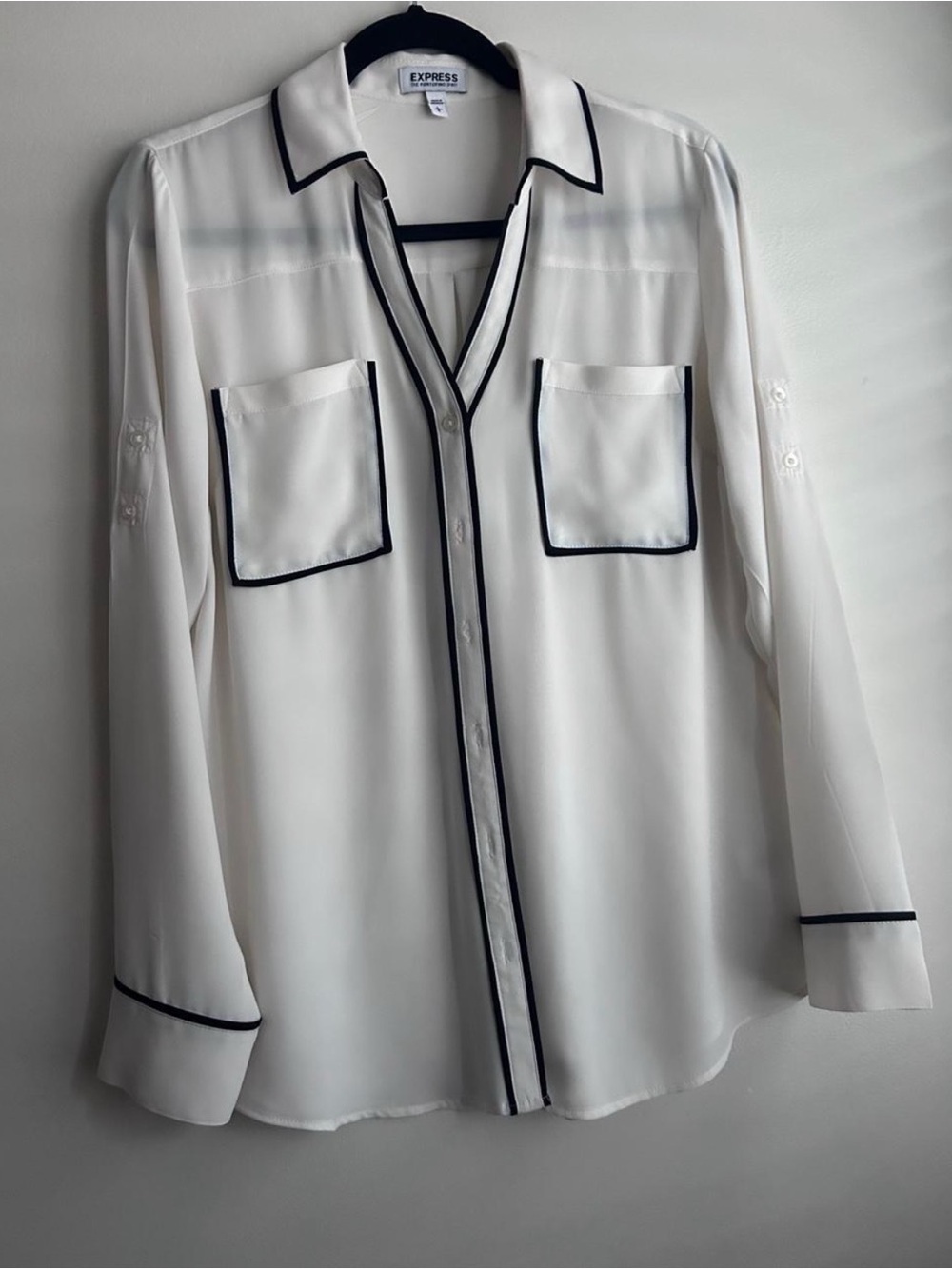 Express White Button-Down Shirt with Black Trim